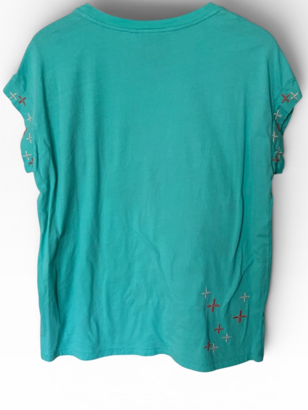 Johnny Was Teal Embroidered Crane Bird Floral Tee Small Boho Asian Cottage S - Picture 5 of 5